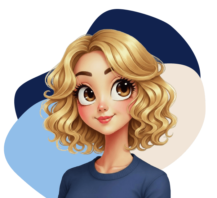 Cartoon style ai generated image of Michelle at Shall B Studio